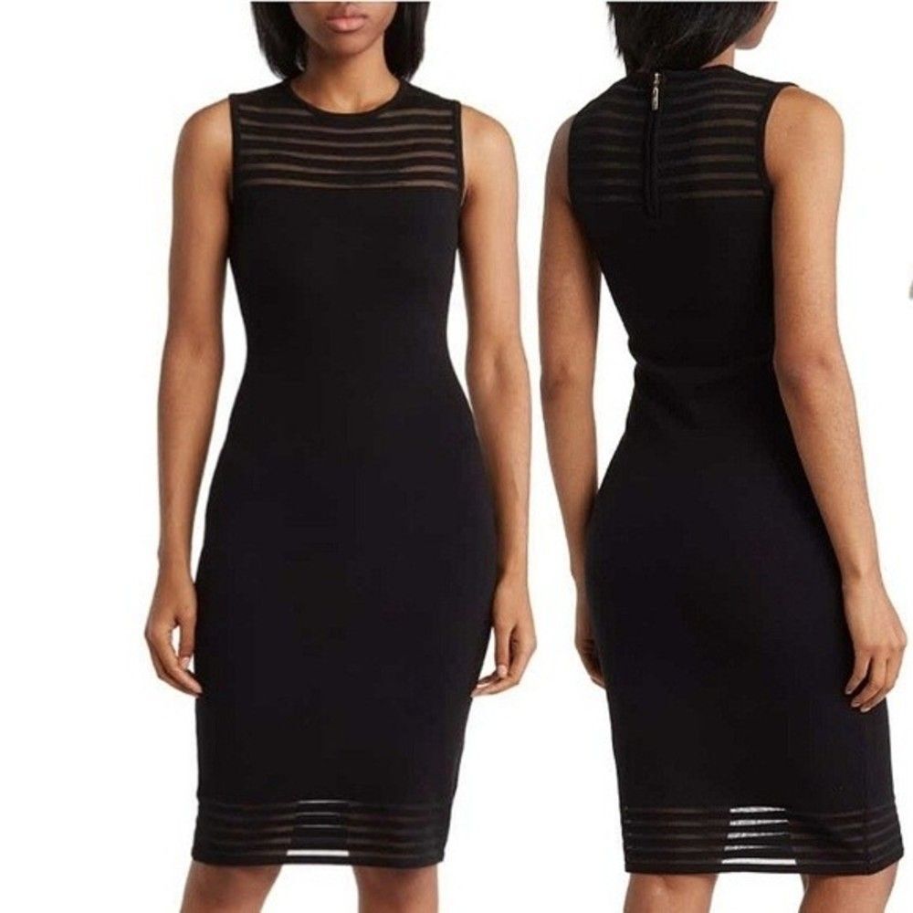 Eliza J Jewel Neck Sleeveless Illusion Knit Dress Black Size Small Workwear